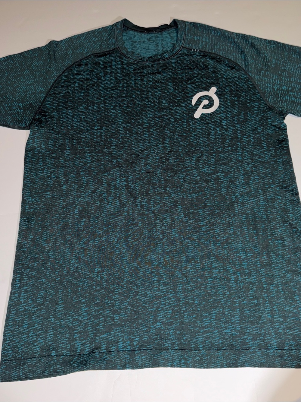 Lululemon Mens Peloton Teal and Black Performance Short Sleeve Tee